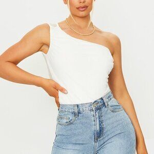 Victoria Secret Vintage White Bodysuit sleeveless asymmetrical large